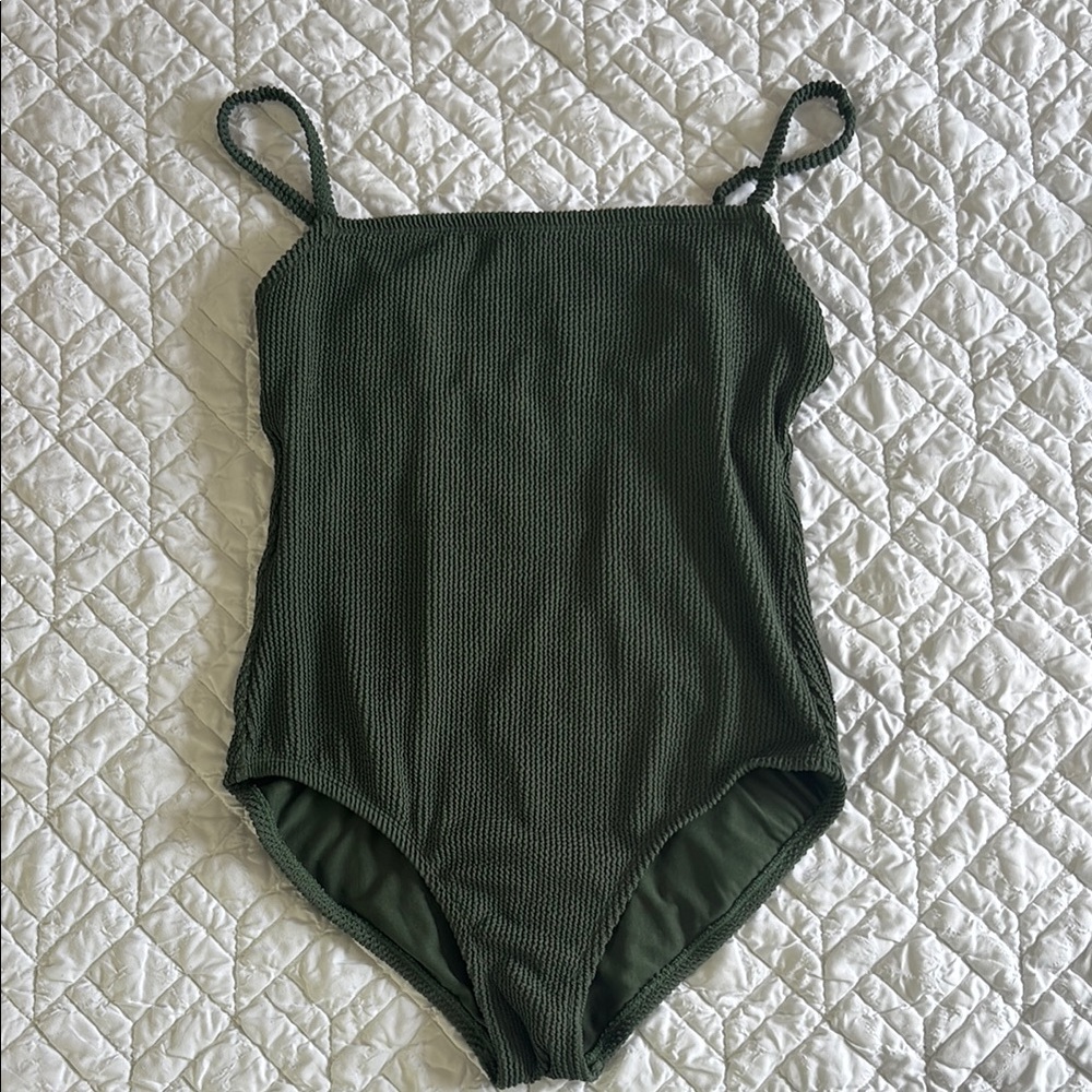 Green Ribbed One-Piece Swimsuit